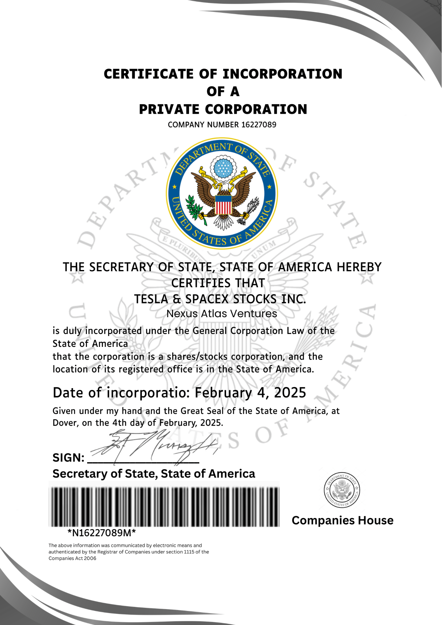 Certificate of Incorporation